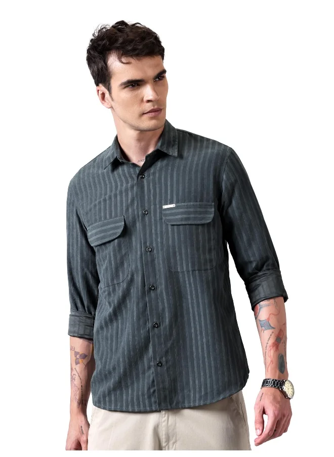 Beyoung Dark Grey Suede Urban Shirt for Men