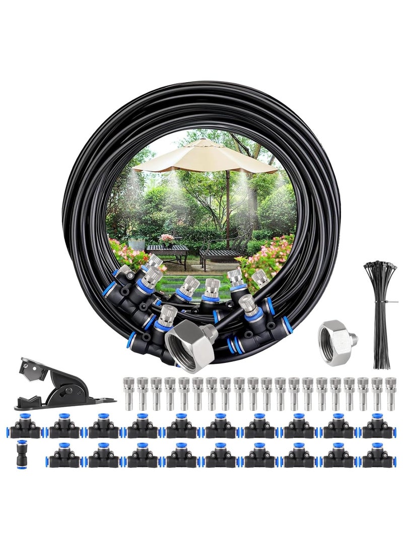 NANAO Misting Cooling System, 66FT (20M) Misting Line + 20 Brass Mist Nozzles + 19 Tees Connector + a Brass Adapter (3/4"),Outdoor Mister for Patio Waterpark Garden Trampoline Greenhouse - Image 1