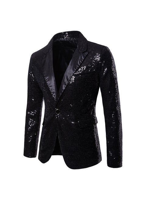 Glittery Sequin Blazer Jacket Mens Prom Black