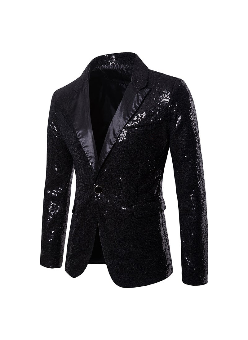 Generic - Glittery Sequin Blazer Jacket Mens Prom Black - Image 1