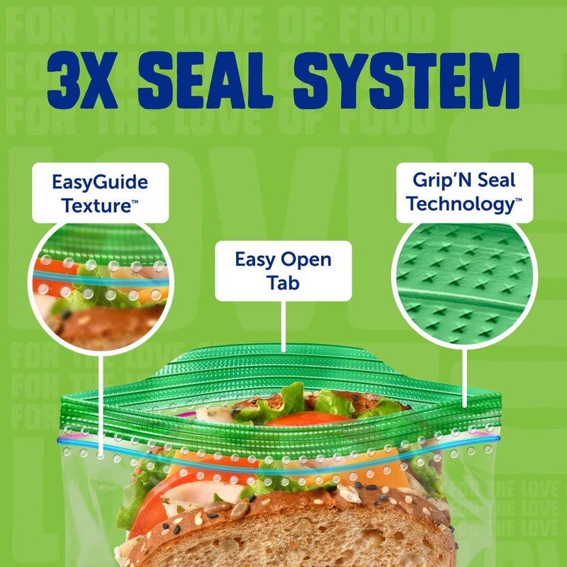 Ziploc Sandwich and Snack Bags with EasyGuide Texture, Plastic Storage Bags with Grip 'n Seal Technology, 270 Bags Total - Image 2