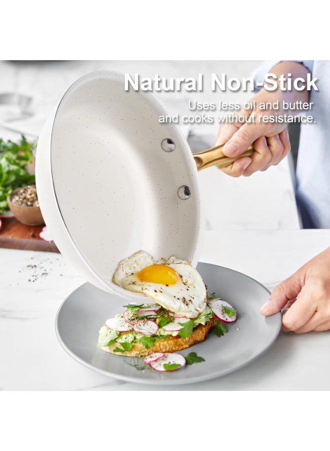 طقم أواني طبخ من السيراميك، يتكون من 16 قطعة غير لاصقة، مع مجموعات أواني المطبخ، طقم أواني طهي غير سامة، طقم مقلاة من الذهب الأبيض، وفرن لوعاء الطهي، وآمن لغسل في غسالة الصحون، هدية. - Image 3