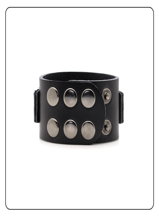 Fusamk Hip Hop Alloy Skull Wristband Leather Cuff Bracelet,7.0-8.0inches - Image 3