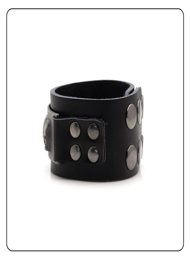 Fusamk Hip Hop Alloy Skull Wristband Leather Cuff Bracelet,7.0-8.0inches - Image 4
