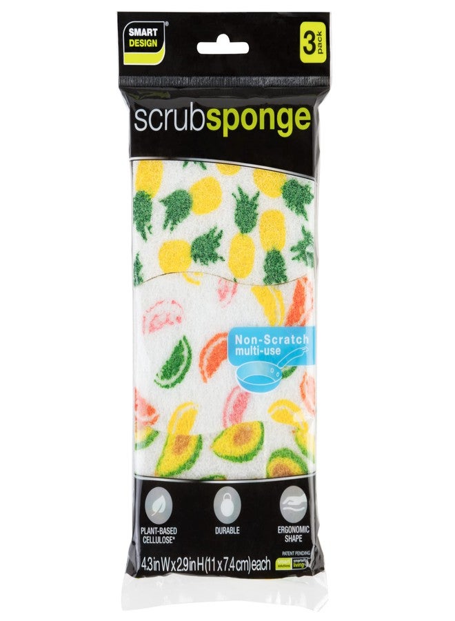 Smart Design Non-Scratch Cellulose Smart Scrub Sponge - Set of 9 - Ultra Absorbent - Ergonomic Shape - Cleaning, Dishes, & Hard Stains - Fruit Pattern - Orange, Green, Yellow - Image 4