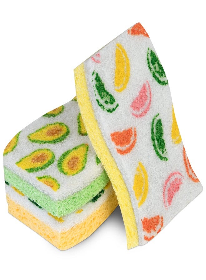 Smart Design Non-Scratch Cellulose Smart Scrub Sponge - Set of 9 - Ultra Absorbent - Ergonomic Shape - Cleaning, Dishes, & Hard Stains - Fruit Pattern - Orange, Green, Yellow - Image 1