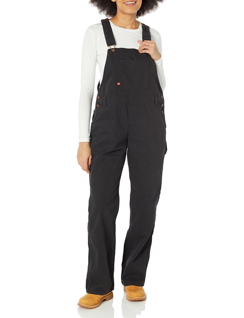 Dickies Womens W Relaxed Straight Bib Overalls Rinsed Black Large US