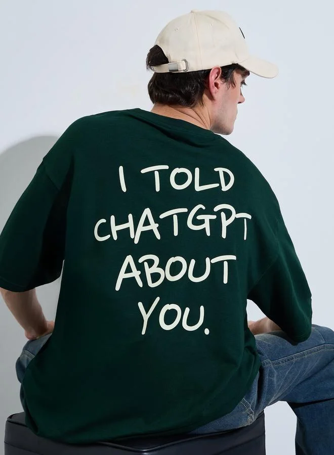 Styli Men Typographic Back Print Oversized Terry T-Shirt