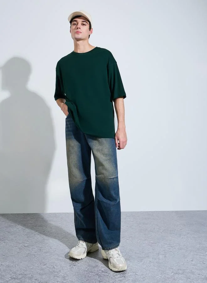 Styli Men Typographic Back Print Oversized Terry T-Shirt