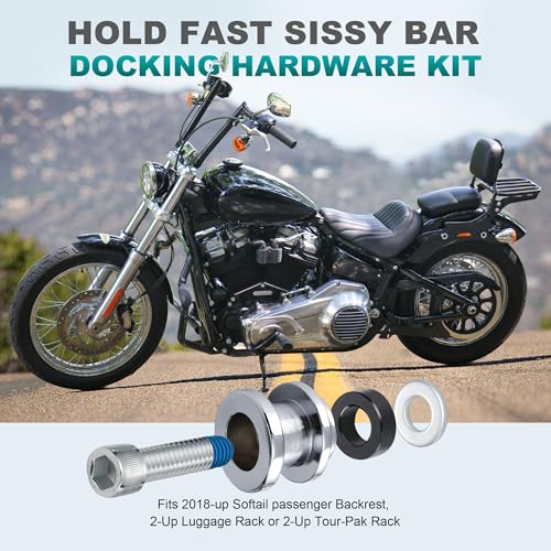 MoKitDora Hold Fast Sissy Bar Docking Hardware Kit for Harley 2018-later Softail Fat Boy FLFB, FLFBS, FXBR FXBRS FLDE, FLHC, FLHCS, Slim FLSL, FXBB, FXFBS, FLSB, FXLR, FXLRS and FXST Models, Chrome - Image 2