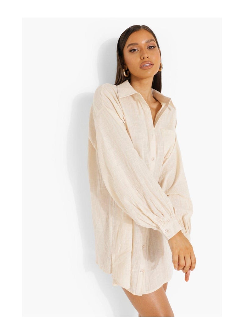 boohoo - Puff Sleeve Oversized Shirt Dress - Image 1