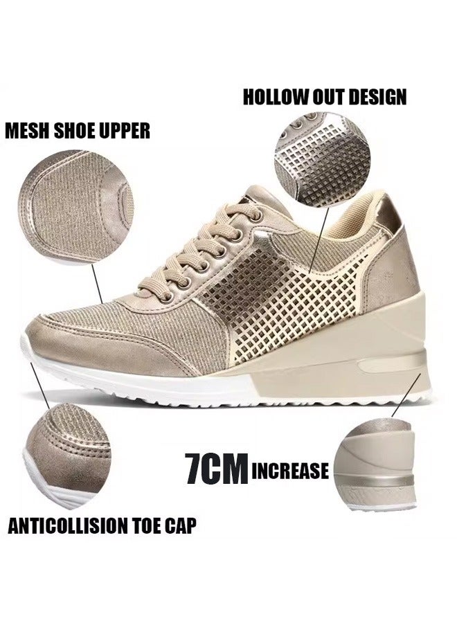 High-heeled women's casual sports shoes with lightweight and stylish height-increasing soles, casual women's shoes with a hidden height design, suitable for dancing, lightweight and comfortable, and featuring a lace-up design.  - Image 3