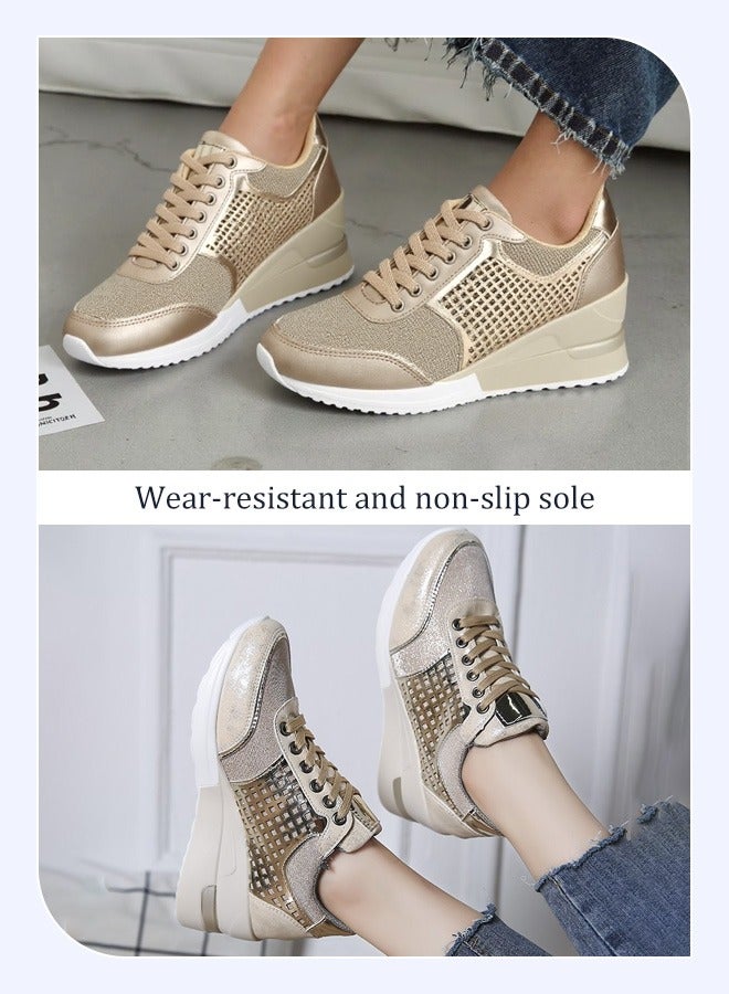 High-heeled women's casual sports shoes with lightweight and stylish height-increasing soles, casual women's shoes with a hidden height design, suitable for dancing, lightweight and comfortable, and featuring a lace-up design.  - Image 4