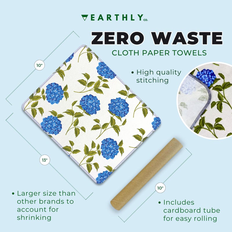 Earthly Co. Reusable Paper Towels - 10 PACK - Roll of Washable Cotton Cloth Paper Towels - Paperless Reusable Napkins Cloth Washable - Absorbent + Long Lasting - Zero Waste Products - (Blue Hydrangea) - Image 3