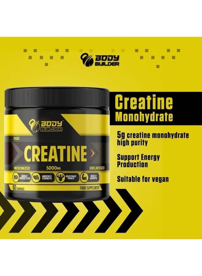 بودي بيلدر كرياتين ٥٠٠٠ ملغ أحادي الهيدرات بدون نكهة ٣٠٠ غرام، ٦٠ حصة، مسحوق كرياتين دقيق عالي النقاء لدعم الطاقة والقوة - Image 4