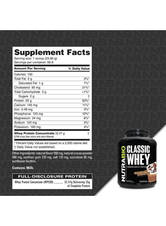 NutraBio Classic Whey Protein Powder- Full-Spectrum Amino Acid Profile - No Fillers, Artificial Colors, Preservatives - Low Glycemic Index - Chocolate Milkshake, 5 Pounds - Image 1
