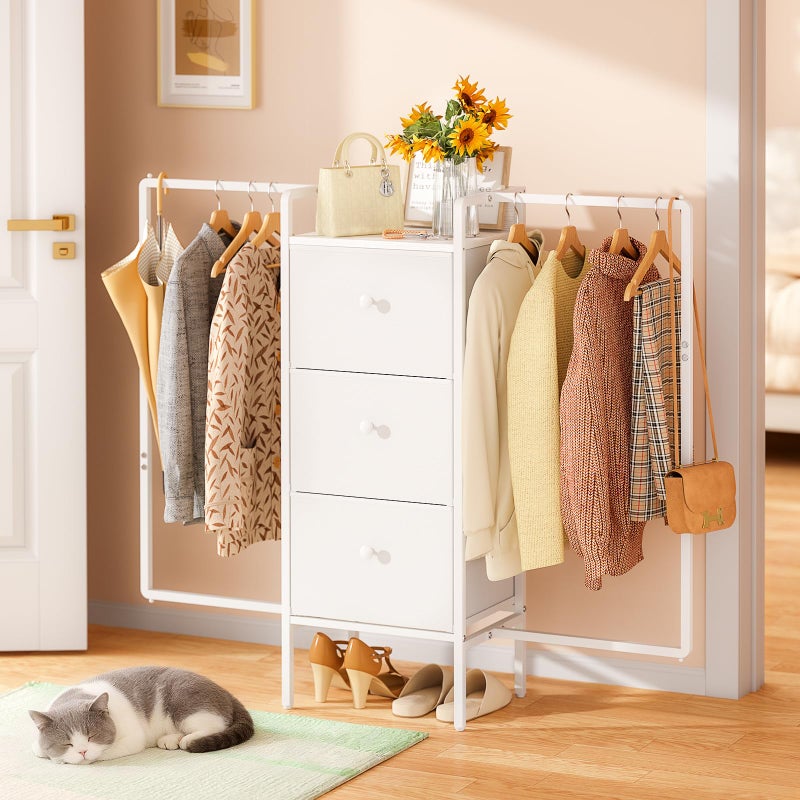 3IngSeagulls Kids Dressers for Bedroom with 2 Hanging Racks, Small Dresser for Bedroom with 3 Drawers, 53'H Faric Chest of Drawers with Clothes Rack, Small White Dresser for Kids with Wooden Top - Image 5