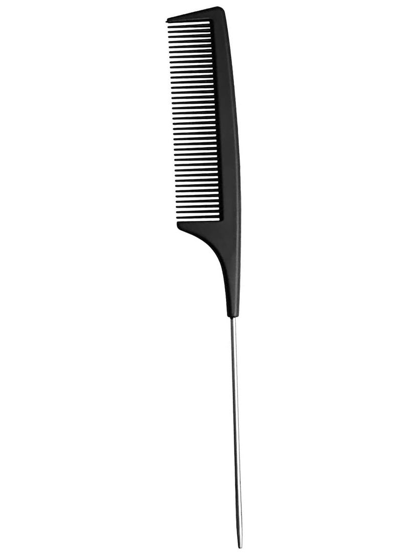 DubaiGallery Rat Tail Comb, Yumflan Nylon Hair Tail Comb Detangling Teasing Parting Comb with Stainless Steel Pintail for All Hair Types (Black) - Image 2