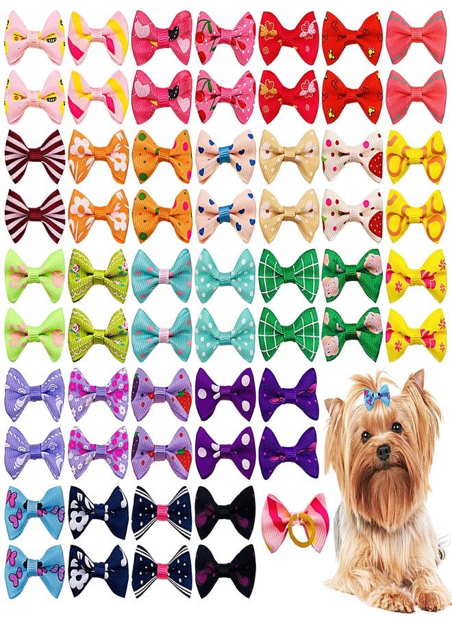 PET SHOW 300pcs 150pairs Small Dog Hair Bows with Rubber Bands Bulk Bowknot for Yorkshire Girls Topknot Cat Puppy Headdress Grooming Hair Accessories Random Color for Groomers - Image 1
