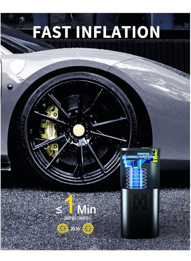 Generic Tire Inflator Air Compressor, Car Accessories, 150PSI Rechargeable Cordless Tire Inflator with Pressure Gauge, 12V DC Mini Air Pump Auto Shut off, Tire Pump with LED Light for Car Motorcycle Bicycle  - Image 5