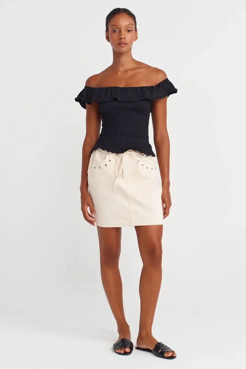 DILVIN Women’s Cotton Denim Mini Skirt With Tie Waist