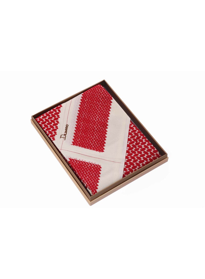 Dilbaro Striped Winter Shemagh Off-White and Red - Image 5
