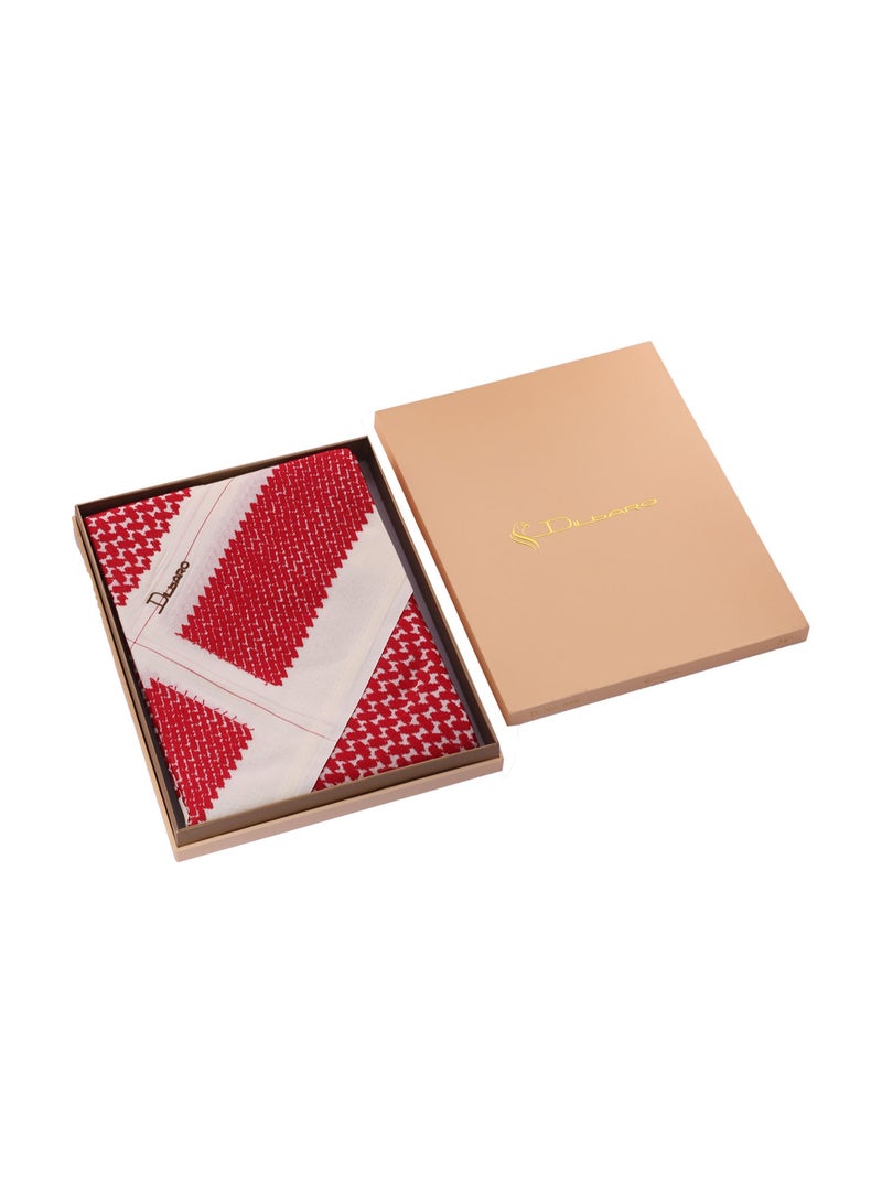Dilbaro Striped Winter Shemagh Off-White and Red - Image 4