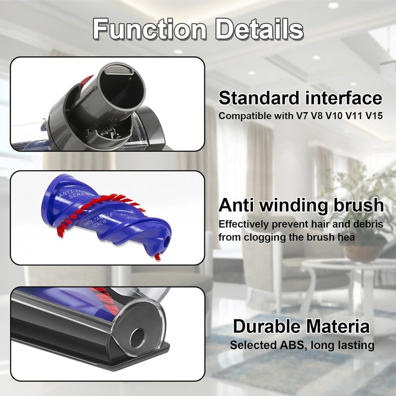 Coodss Mini Motorized Tool Brush Head Replacement Compatible with Dyson V7 V8 V10 V11 V15 SV10 SV11 SV12 SV14 Anti-Tangle Screw Tool Attachment for Long Hair and Pet Hair - Image 5