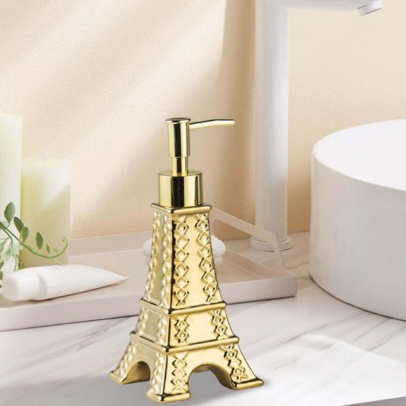 FabSeasons Gold Luxury Eiffel Tower Shaped Ceramic Soap Dispenser Bottle, 200ml Capacity, Lotion Dispenser - Image 3