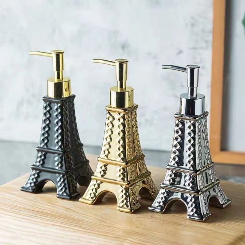 FabSeasons Gold Luxury Eiffel Tower Shaped Ceramic Soap Dispenser Bottle, 200ml Capacity, Lotion Dispenser - Image 5