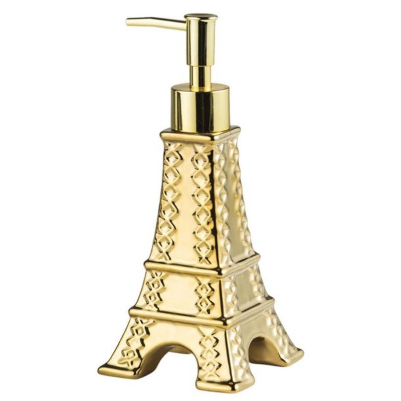 FabSeasons Gold Luxury Eiffel Tower Shaped Ceramic Soap Dispenser Bottle, 200ml Capacity, Lotion Dispenser - Image 1