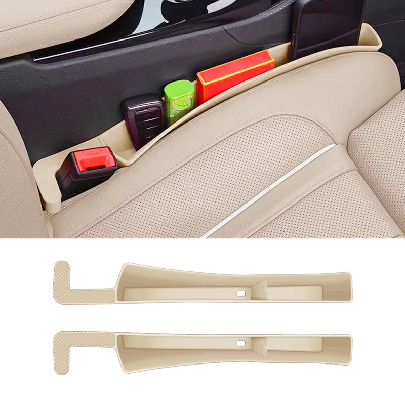 Tioollev 2PCS Car Seat Gap Filler, Automotive Seat Organizer Fill The Gap Between Seat and Console, Universal Car Storage Box Inserts Fill The Gap Between Seat &Console for Coins Wallets Keys (Beige) - Image 1