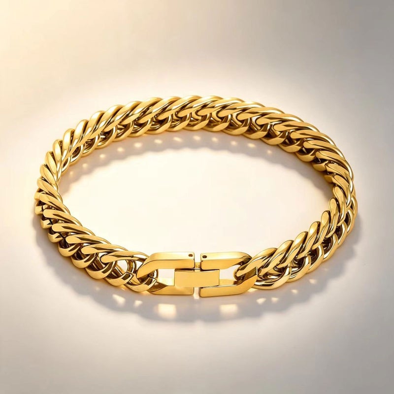 Titanium Steel Four-Sided Polished Double-Woven Cuban Chain Bracelet - Image 3