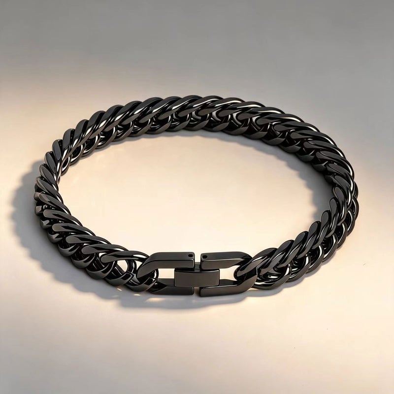 Titanium Steel Four-Sided Polished Double-Woven Cuban Chain Bracelet - Image 4