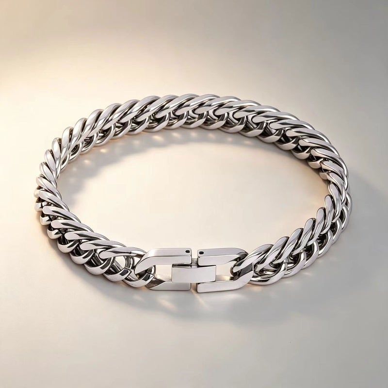 Titanium Steel Four-Sided Polished Double-Woven Cuban Chain Bracelet - Image 2