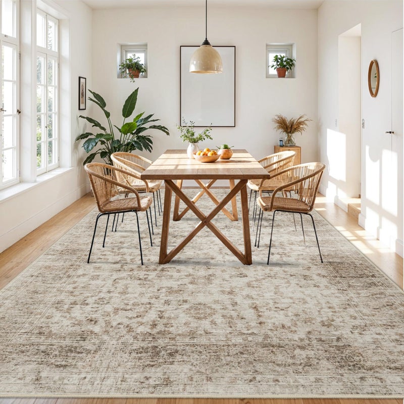 RUUGME Living Room 9x12 Area Rugs - Large Boho Rugs for Living Room Stain Resistant Carpet Vintage Tribal Rugs for Bedroom with Non Slip Backing Home Decor Floor Decoration Mat 9x12 Beige/Brown - Image 3