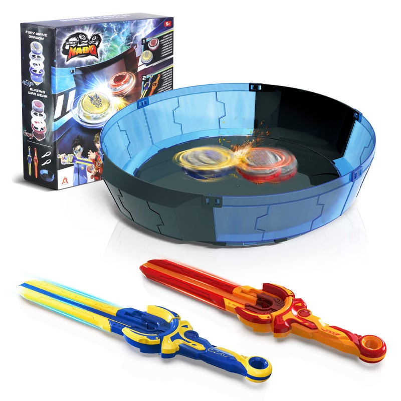 Infinity Nado Stadium  Battling Tops Burst Toy for Boys Grils Age 812  Including Stadium 2 Gaming Top Toys 2 Sword Launcher  Sapphire Blue and Flame Red - Image 2