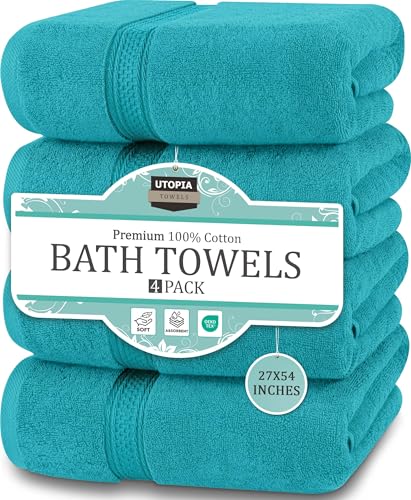 Utopia Towels 4 Pack Premium Bath Towels Set, 27 by 54 Inches, 100% Ring Spun Cotton 600GSM, Lightweight and Highly Absorbent Quick Drying Towels, Perfect for Daily Use, Turquoise - Image 1