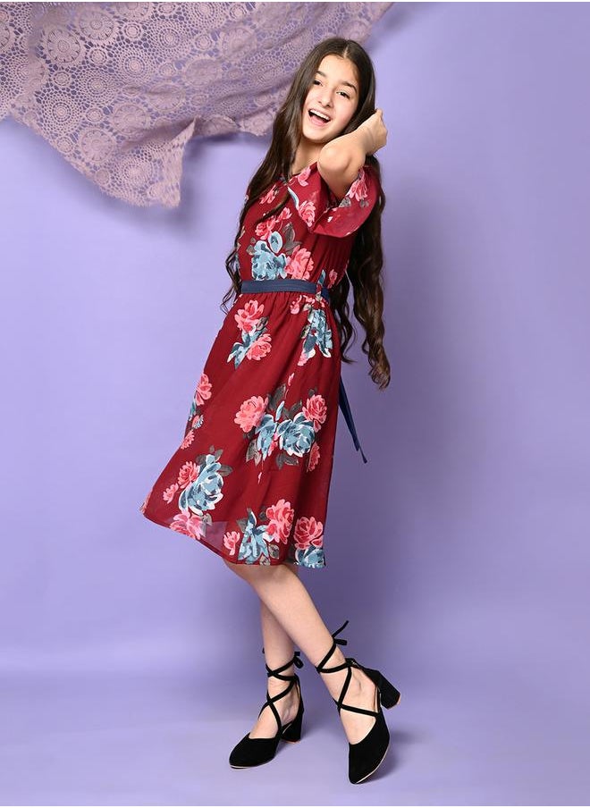 LILPICKS Floral Print Belted Fit & Flare Dress by Styli  - Image 3