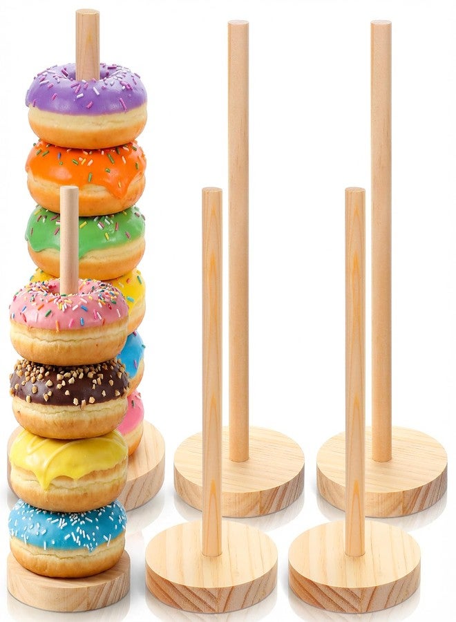 guduling 4 Pcs Donut Holder, Wooden Donut Holder Stand Party Set of 4, Durable Donuts Stands with Round Base for Donuts, Cupcakes & Pastries, Party Serving Set for Weddings & Bakeries - Image 1