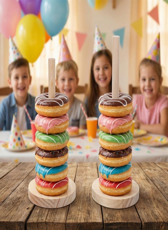 guduling 4 Pcs Donut Holder, Wooden Donut Holder Stand Party Set of 4, Durable Donuts Stands with Round Base for Donuts, Cupcakes & Pastries, Party Serving Set for Weddings & Bakeries - Image 5