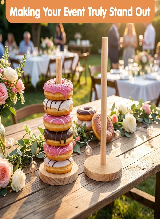 guduling 4 Pcs Donut Holder, Wooden Donut Holder Stand Party Set of 4, Durable Donuts Stands with Round Base for Donuts, Cupcakes & Pastries, Party Serving Set for Weddings & Bakeries - Image 3