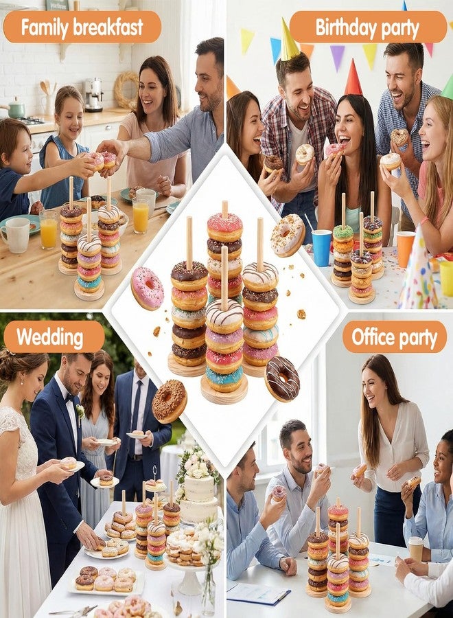 guduling 4 Pcs Donut Holder, Wooden Donut Holder Stand Party Set of 4, Durable Donuts Stands with Round Base for Donuts, Cupcakes & Pastries, Party Serving Set for Weddings & Bakeries - Image 4