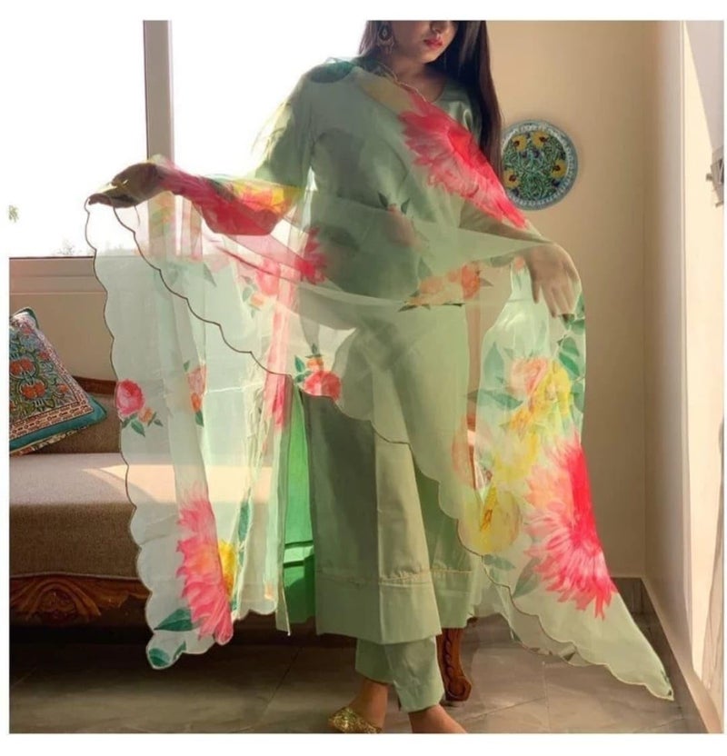 PATLANI Women's Full Stitched Solid Salwar Suits With Floral Printed Dupatta. - Image 3