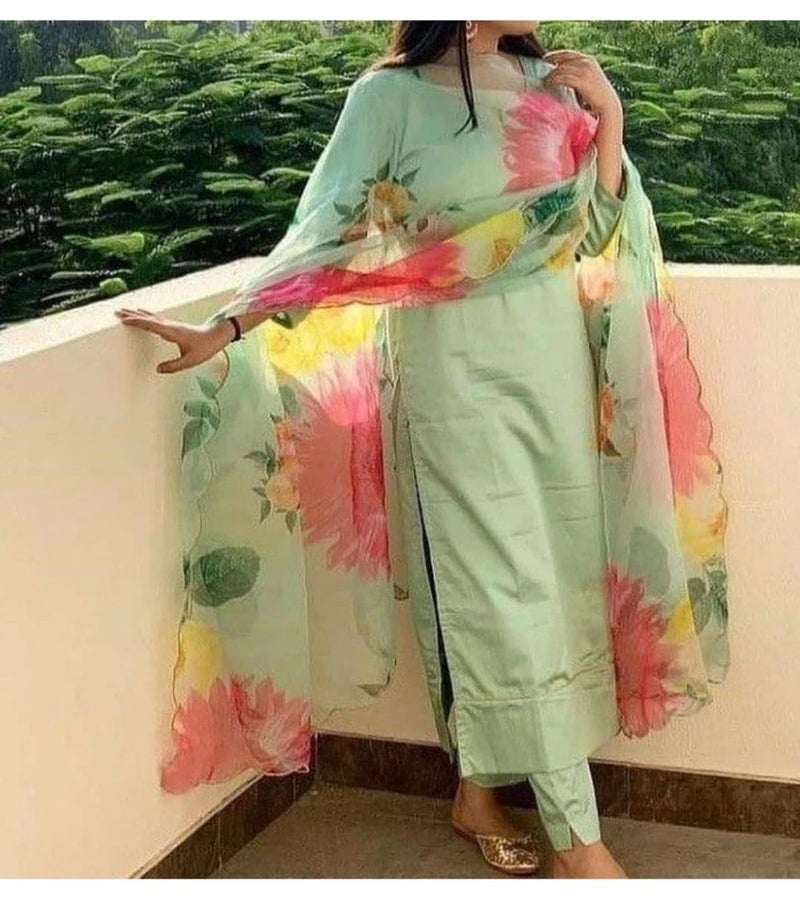 PATLANI Women's Full Stitched Solid Salwar Suits With Floral Printed Dupatta. - Image 4