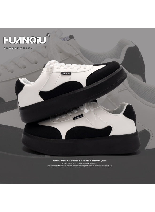 HUANQIU 1958 Black & White Platform Sneakers Unisex Suede Leather Casual Daily Trainers - Image 2