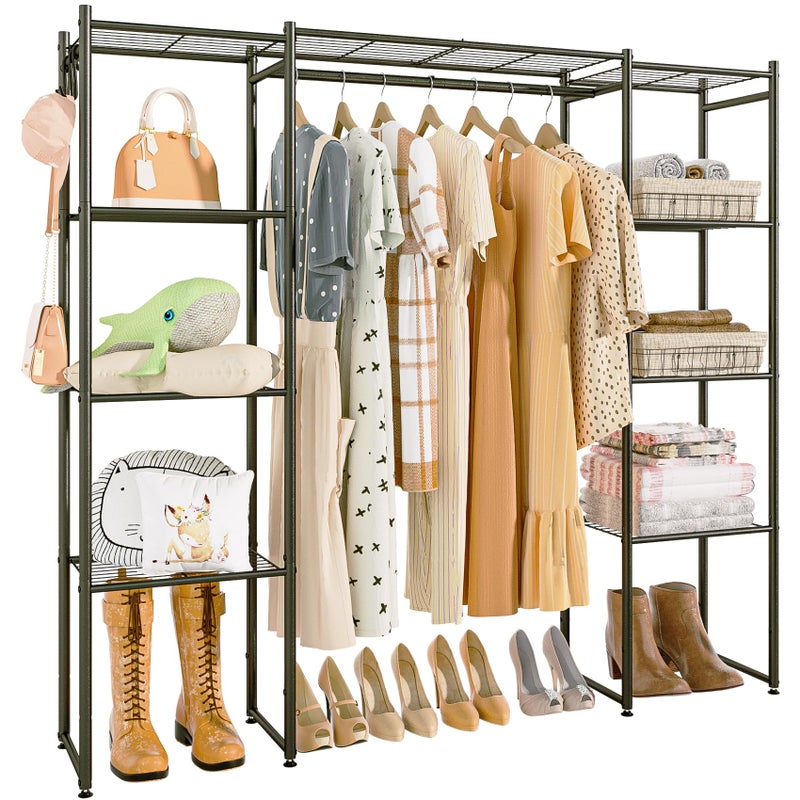 Neprock Portable Closet Wardrobe, Metal Clothing Rack with 8 Shelves & 1 Hang Rod, Free Standing Closet Rack for Hanging Clothes Closet Organizers and Storage, 63"*63"*12", Black - Image 1
