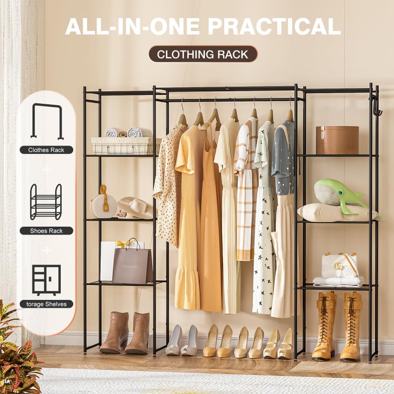 Neprock Portable Closet Wardrobe, Metal Clothing Rack with 8 Shelves & 1 Hang Rod, Free Standing Closet Rack for Hanging Clothes Closet Organizers and Storage, 63"*63"*12", Black - Image 4