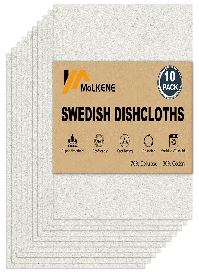 MoLKENE Swedish Dishcloths for Kitchen | 10 Pack Absorbent Cellulose Sponge Cloths Washable | Non-Scratch Reusable Paper Towels Quick Drying Cleaning Rag - White - Image 1