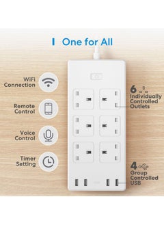 meross Meross Smart Power Strip, 6 Outlets + 4 USB Ports Smart Extension Lead, Compatible with Apple HomeKit  - Image 2